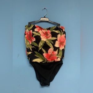 14 D cup one piece blouson swimsuit bandeau removable straps e2892